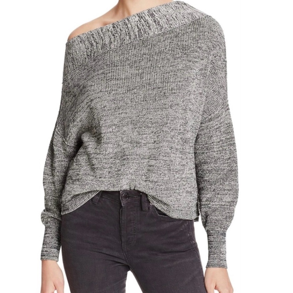 Free People Off-Shoulder Heather gray‎  Sweater Boat Neck Contemporary Y2K